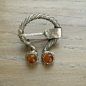 Vintage Latvian Designer Brooch Pin Viking Baltic Stone Metal Brass Tone